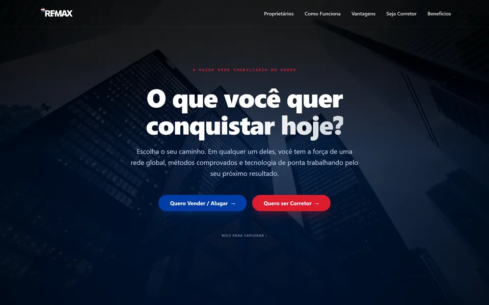 Captura de tela da página inicial do projeto Aprova Prime e REMAX